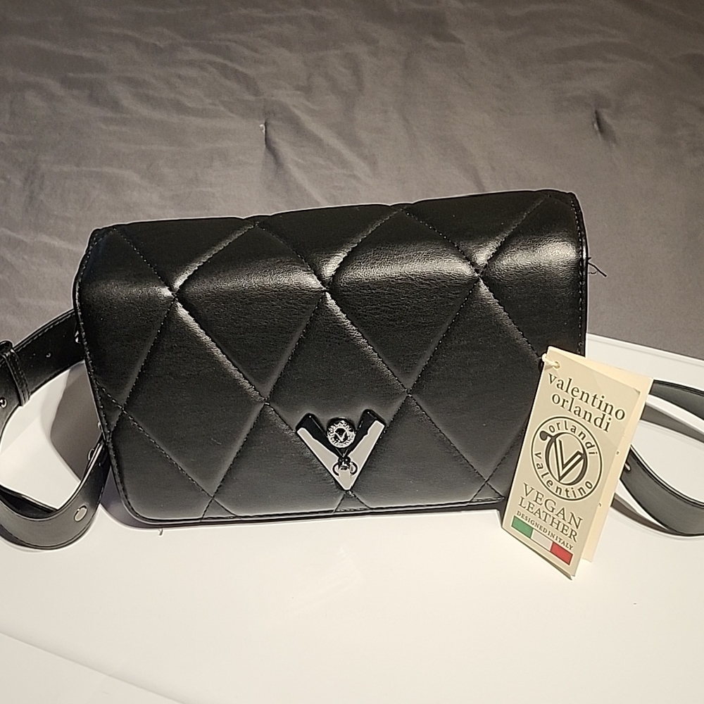 Valentino Orlandi Black Quilted Crossbody Bag